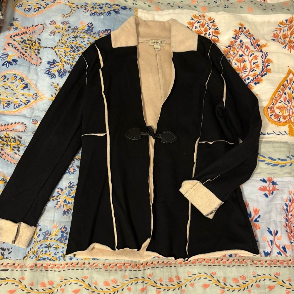 One world live and let live Women's Black and Cream sweater cardigan small